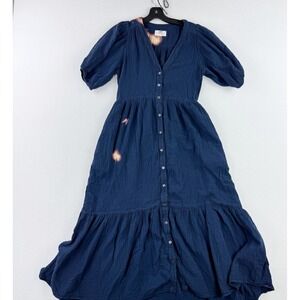 Xirena XS Blue Maxi Dress Size XS Cotton Button Front Short‎ Sleeve
